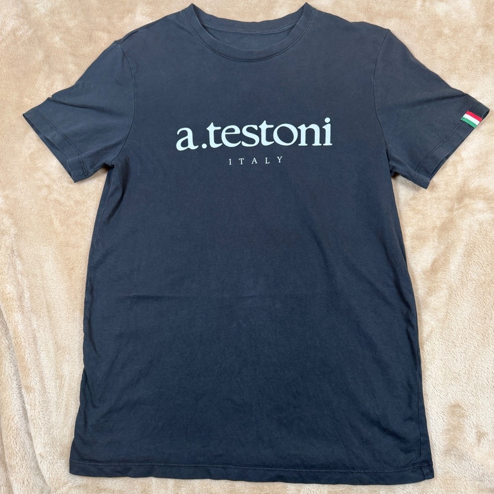 A. Testoni Italy Mens Logo T-Shirt Black Short Sleeve Crewneck Small